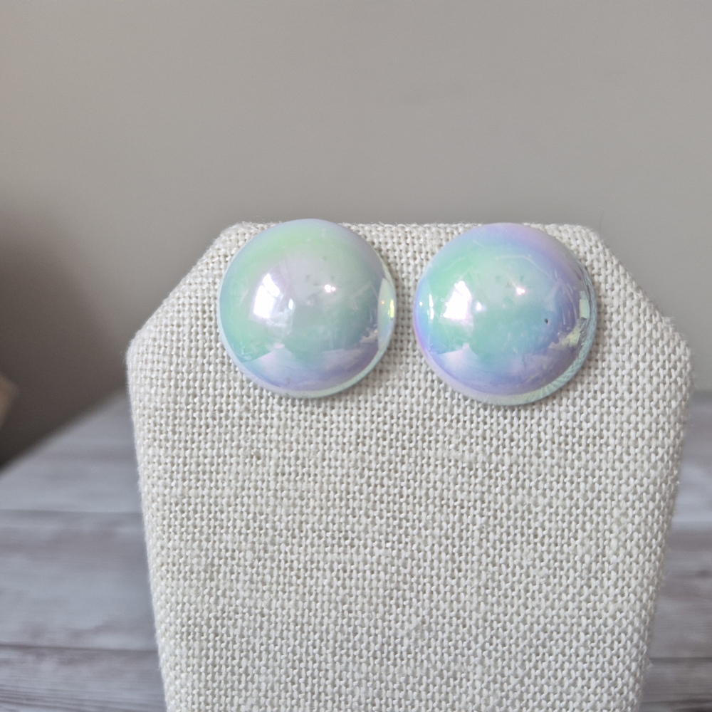 Vintage 1980s Iridescent Button Earrings